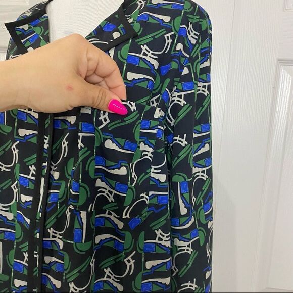 Eloquii Green Blue Black Abstract Pattern Long Sleeve Blouse - Picture 3 of 12